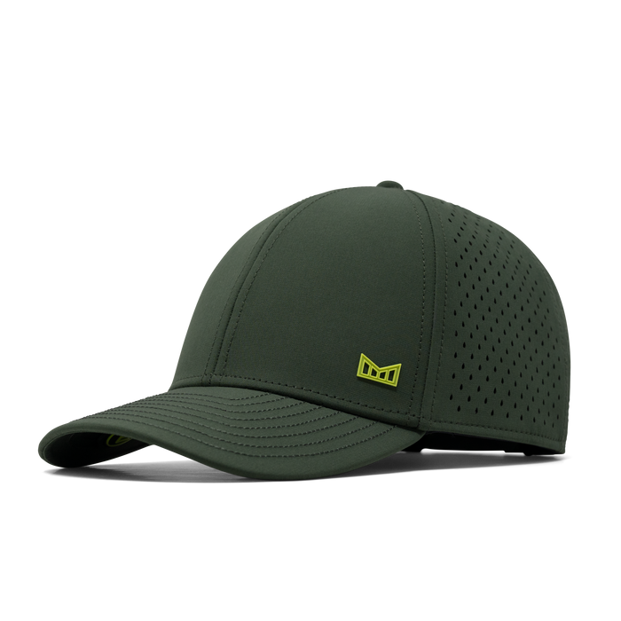 The front, angled view of the melin Vintage Fit A-Game Icon Hydro in Kombu Green