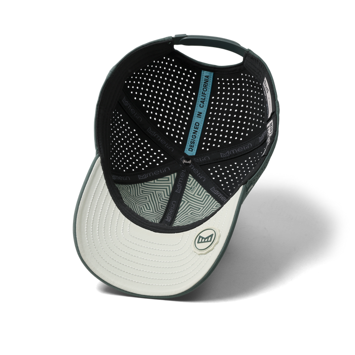 The inside view of the melin Vintage Fit A-Game Icon Hydro hat in misty trails
