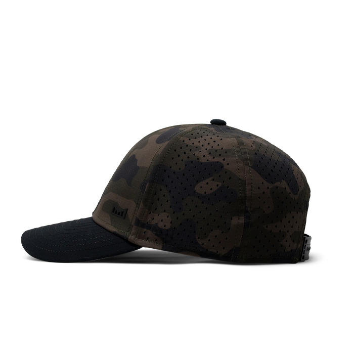 The side view of the melin A-Game Icon Hydro  Vintage Fit in  Olive Camo