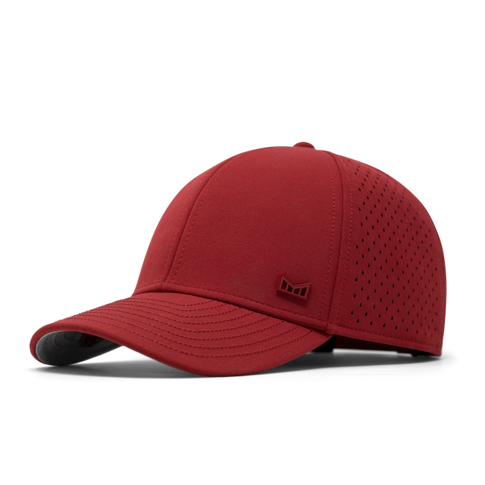 The front, angled view of the melin A-Game Icon Hydro  Vintage Fit in  Red