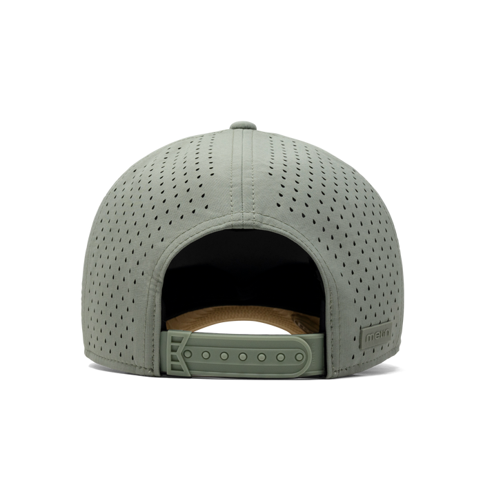 The back view of the melin A-Game Icon Hydro Vintage Fit in Sandshell