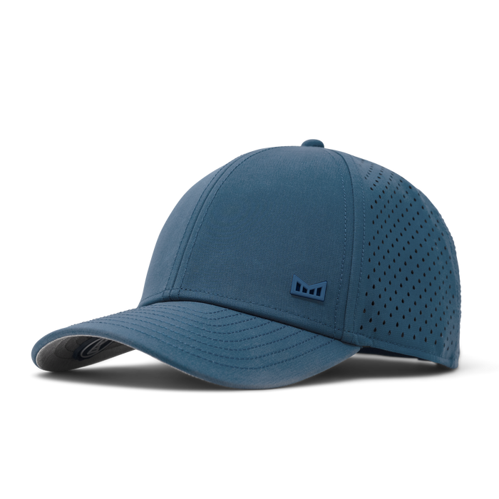 The front, angled view of the melin A-Game Icon Hydro  Vintage Fit in  Steel Blue