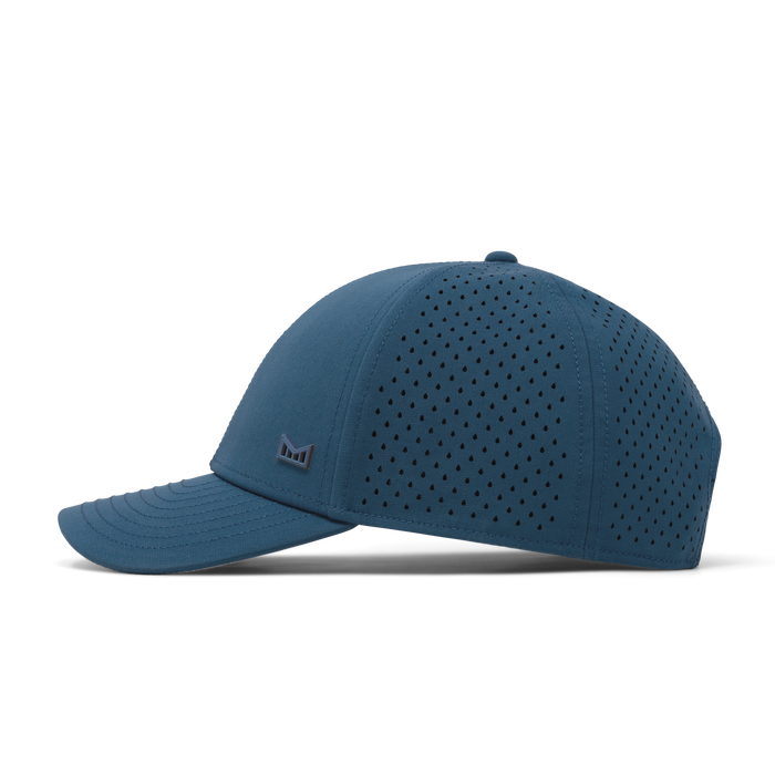 The side view of the melin A-Game Icon Hydro  Vintage Fit in  Steel Blue