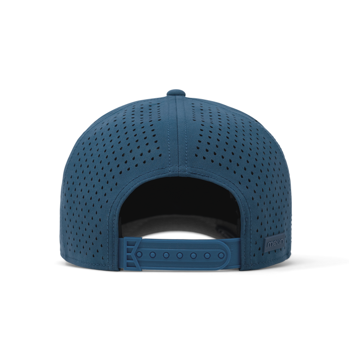 The back view of the melin A-Game Icon Hydro  Vintage Fit in  Steel Blue
