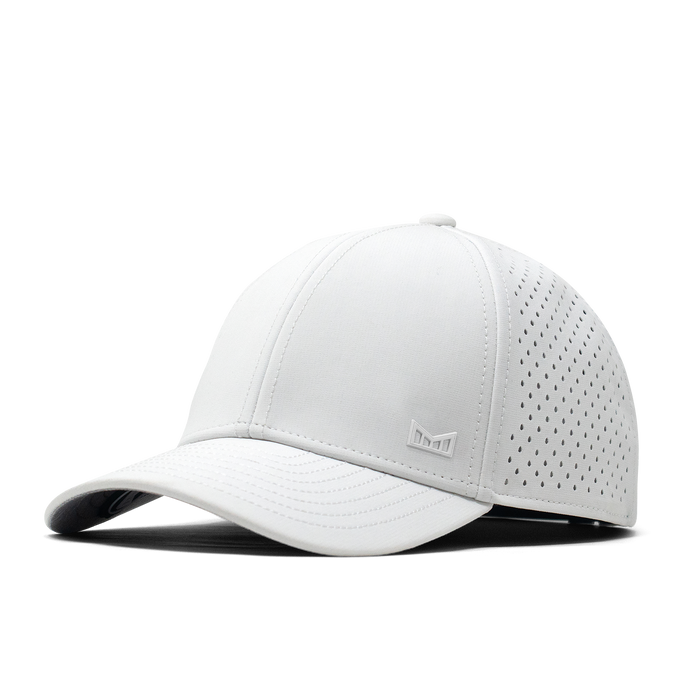 The front, angled view of the melin A-Game Icon Hydro  Vintage Fit in  White