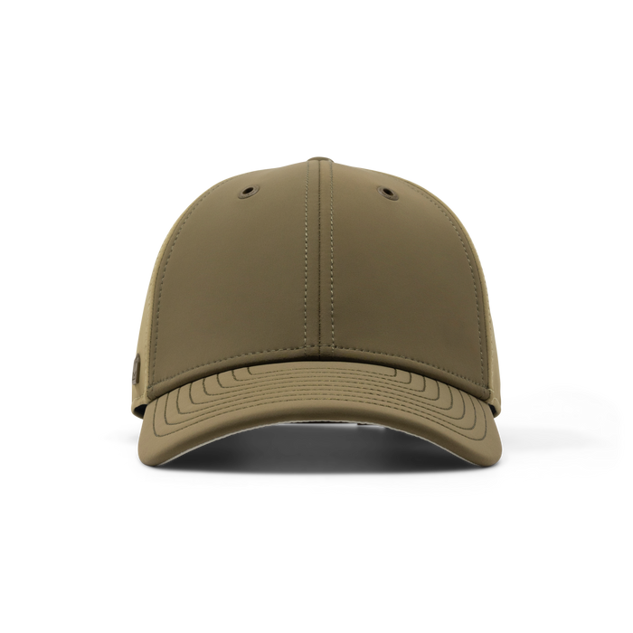 The front view of the melin A-Game Infinite Thermal  Vintage Fit in  Dark Olive / Fig