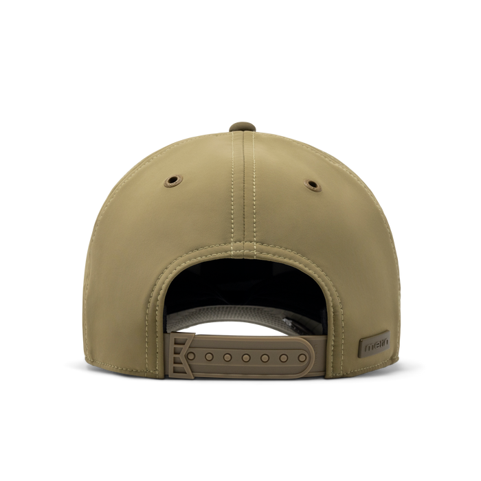 The back view of the melin A-Game Infinite Thermal  Vintage Fit in  Dark Olive / Fig