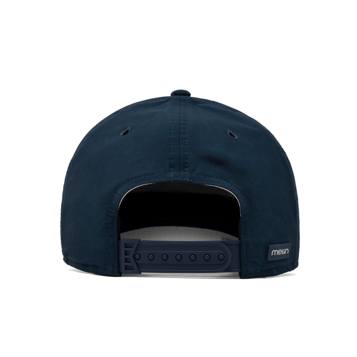 The back view of the melin A-Game Links Drive Hydro  Vintage Fit in  Navy / White
