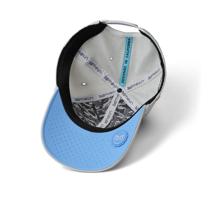 The inside view of the melin A-Game Links Hydro  Vintage Fit in  Sky / Light Grey