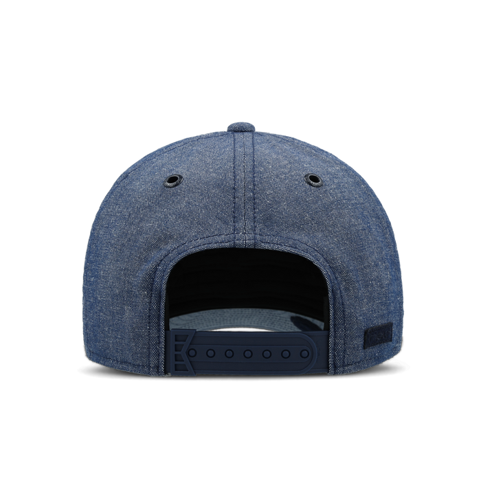 The back view of the melin A-Game Mill United  Vintage Fit in  Chambray