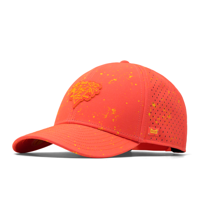The front, angled view of the melin A-Game Neon Hydro Vintage Fit in Infrared
