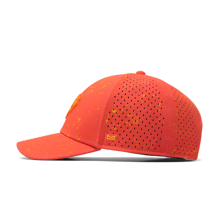 The side view of the melin A-Game Neon Hydro Vintage Fit in Infrared