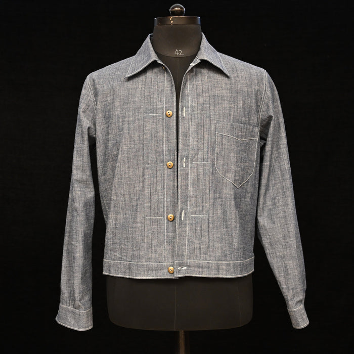 AK/PR/LOT1/JKT/017 Chambray Front Pleated Denim Shirt Jacket  - INDIGO