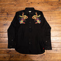 AK/PR/LOT1/SHRT038 Hand embroidered Birds of Paradise Linen Shirt (Black) - BLACK