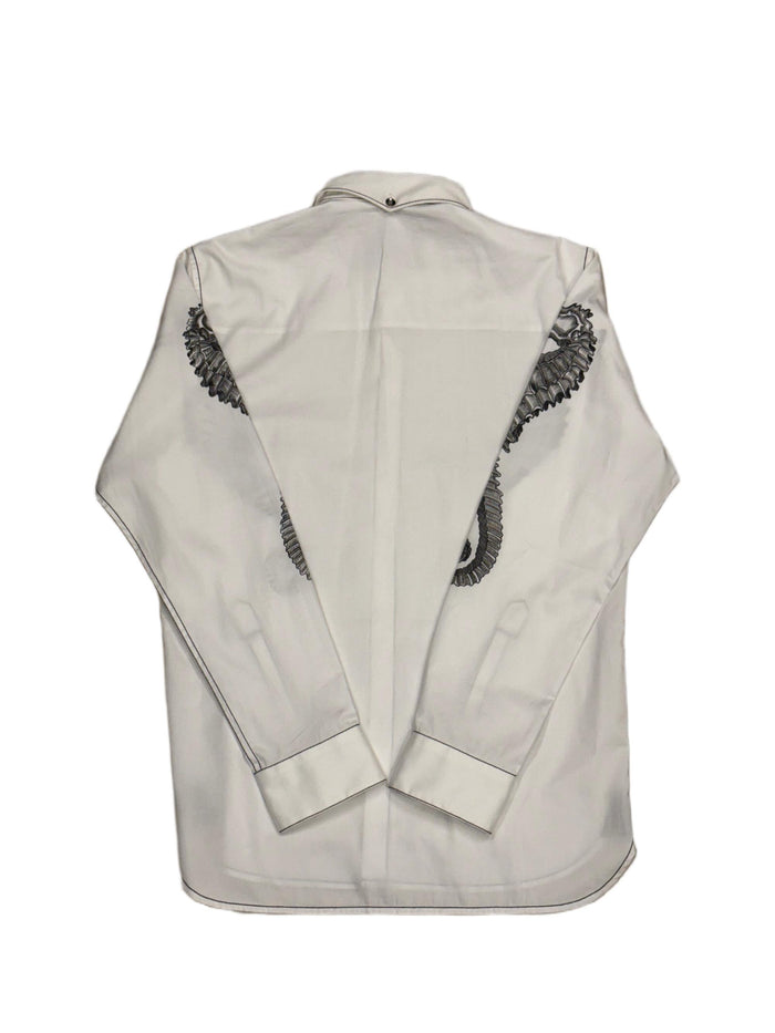 AK/PR/LOT2/SHRT063 Handpainted Seahorse on sleeves and black contrast stiching - WHITE