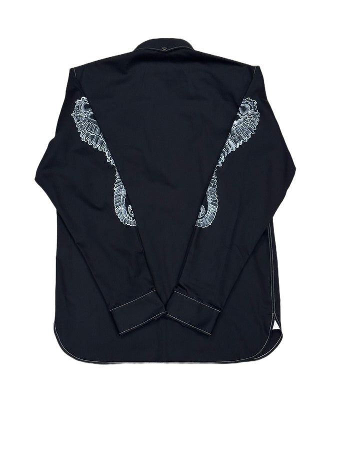 AK/PR/LOT2/SHRT066 Handpainted Seahorse on sleeves and white contrast stiching - BLACK