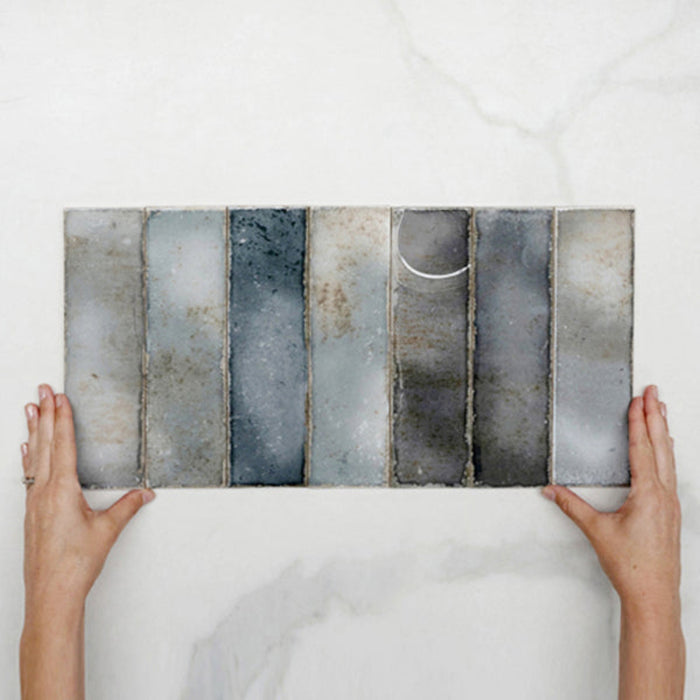 Faces With Hand Anthracite Grey Leon Spanish Subway Tile Gloss 69 x 240mm Ceramic  - The Blue Space