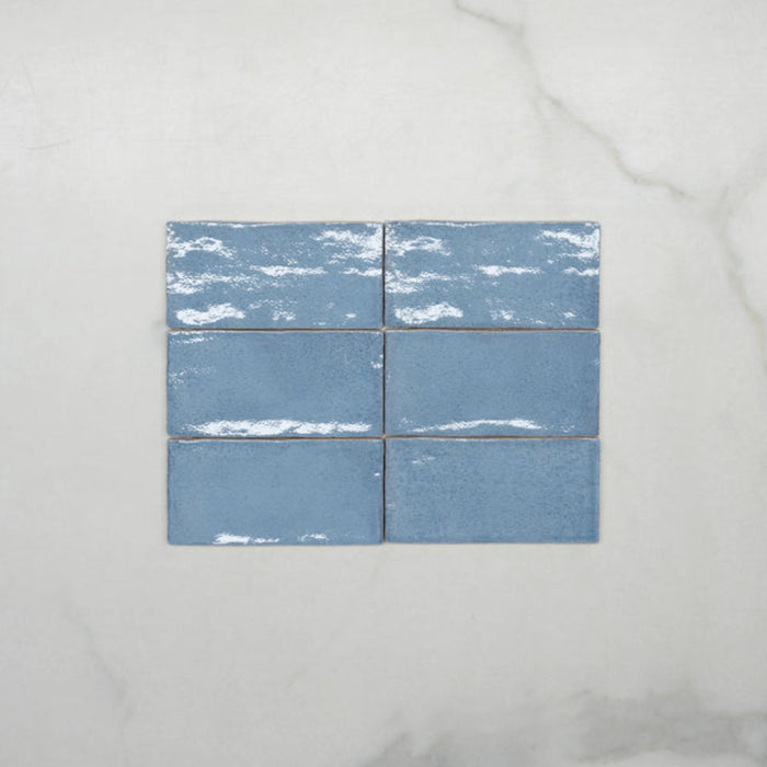 No Hand Ash Blue Dianna Hand Made Subway Tile 75 x 150 x 9mm Spanish Ceramic  - The Blue Space