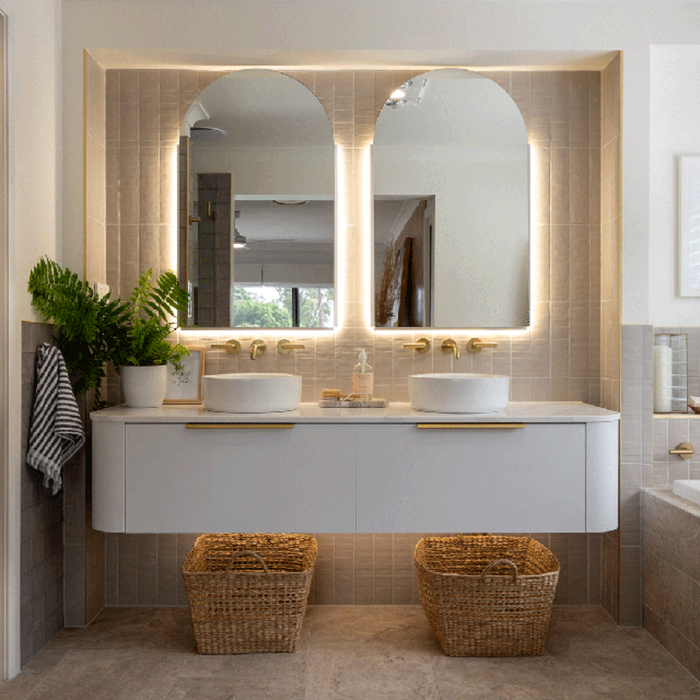 Lifestyle 04 Taupe Olivia Feature Subway Matte 75 x 300mm Porcelain  - The Blue Space
