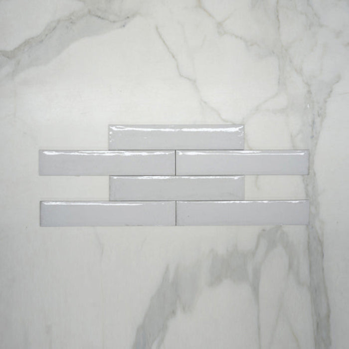 Pattern No Hand Bianco Theo Subway Tile 75 x 400mm Italian Porcelain  - The Blue Space