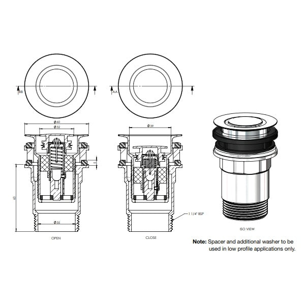 Technical Drawing: Bounty Brassware 32mm Basin Pop-Down Waste