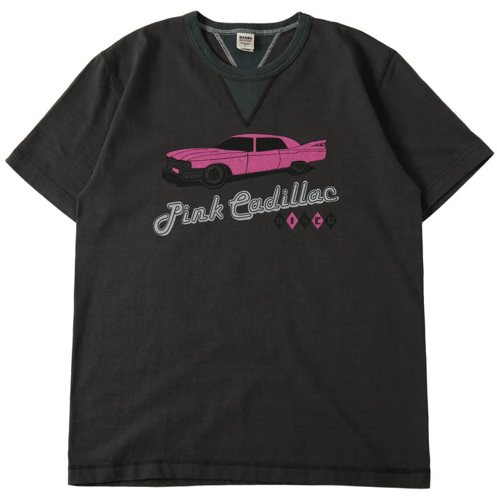 BR-25238 14/- COZUN COZUN Double V-gusset S/S Print T-shirt (Pink Cadillac DINER) - BLACK