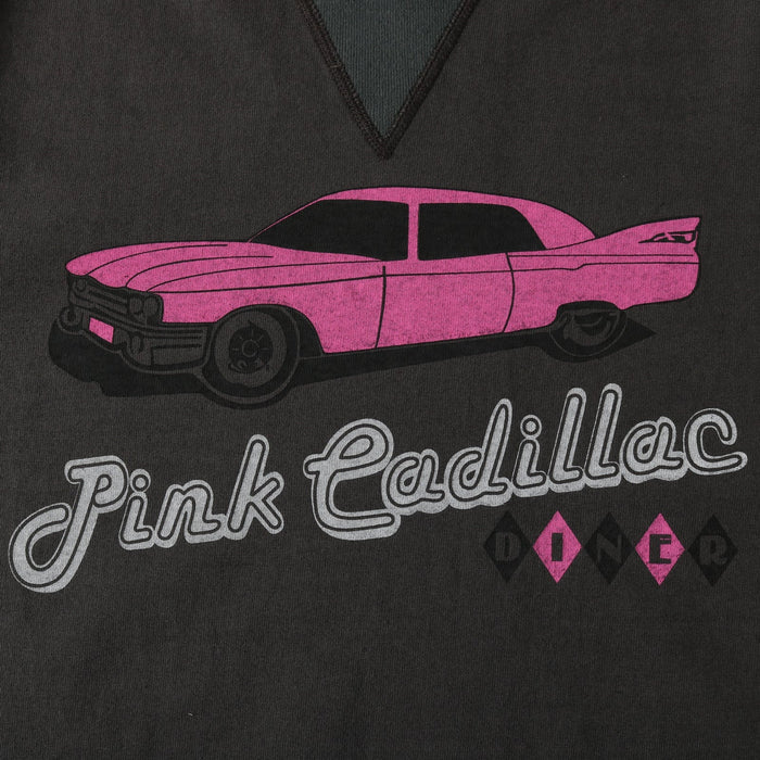 BR-25238 14/- COZUN COZUN Double V-gusset S/S Print T-shirt (Pink Cadillac DINER) - BLACK
