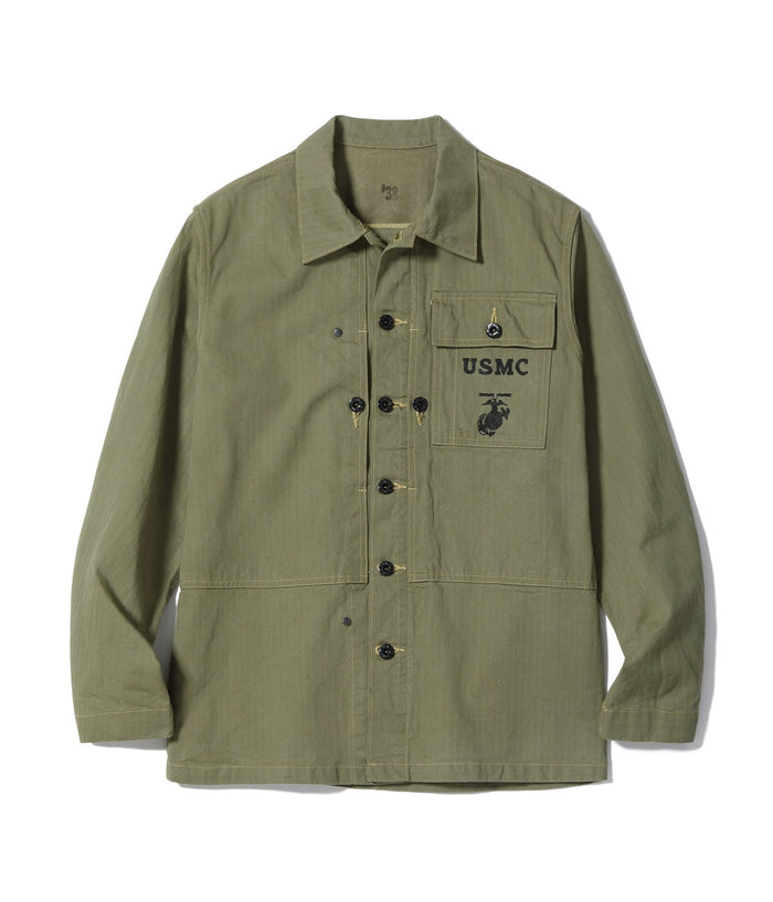 BR15123 US MARINE CORPS M-1944 HERRINGBONE UTILITY JACKET - OLIVE