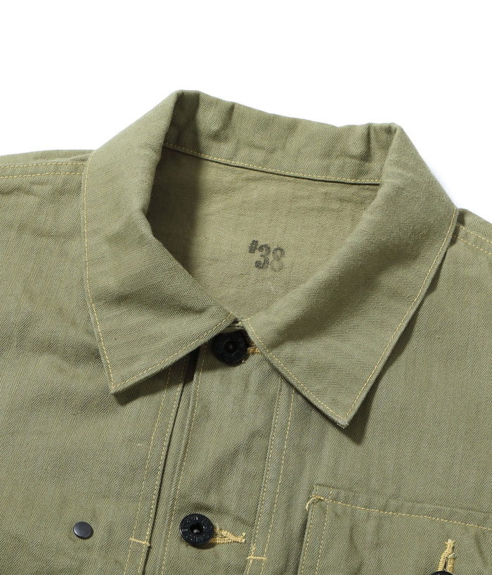BR15123 US MARINE CORPS M-1944 HERRINGBONE UTILITY JACKET - OLIVE