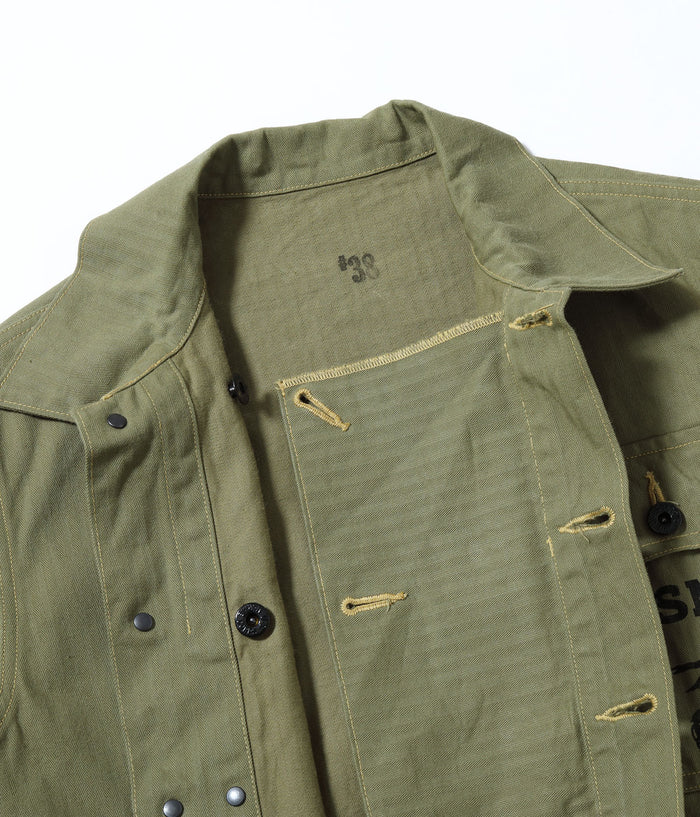 BR15123 US MARINE CORPS M-1944 HERRINGBONE UTILITY JACKET - OLIVE