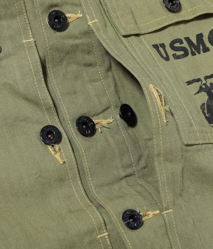 BR15123 US MARINE CORPS M-1944 HERRINGBONE UTILITY JACKET - OLIVE
