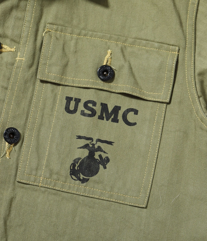 BR15123 US MARINE CORPS M-1944 HERRINGBONE UTILITY JACKET - OLIVE