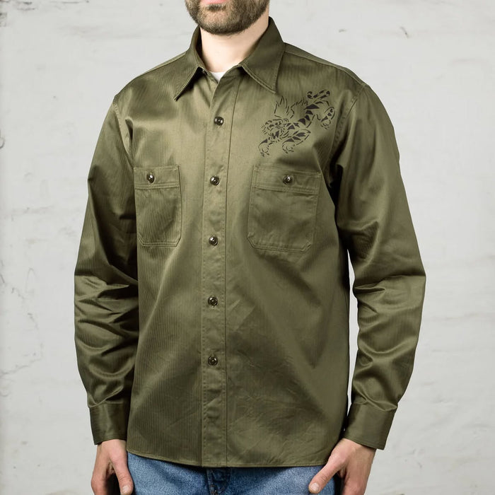 BR29476 HERRINGBONE Work Shirt Stencil Flying Tigers - INDIGO