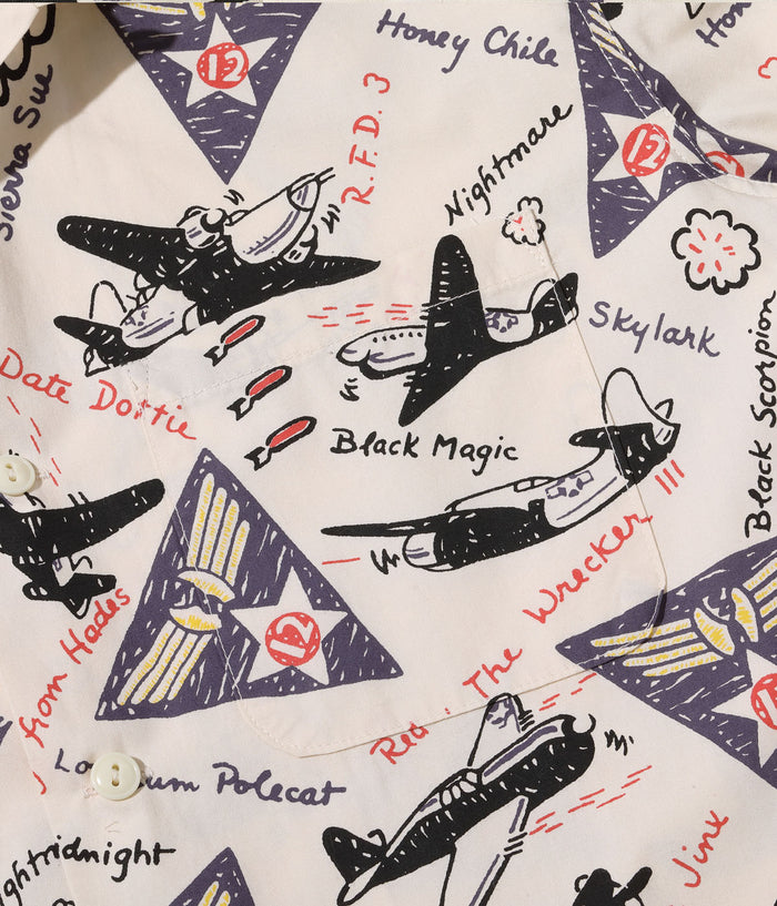 BR39323 TWELFTH AIR FORCE PRINT SHIRT - OFF WHITE
