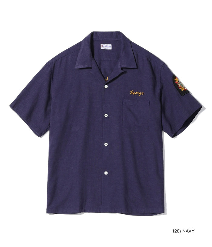 BR39510 U.S. NAVY RAYON LINEN OPEN SHIRT with CHAIN EMBROIDERED - NAVY