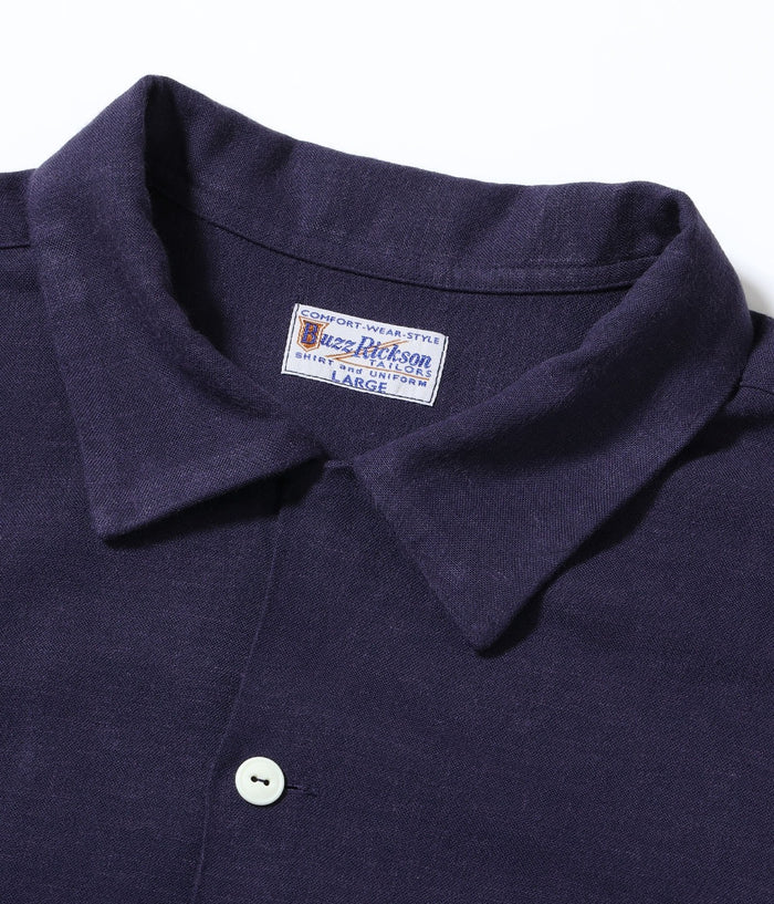 BR39510 U.S. NAVY RAYON LINEN OPEN SHIRT with CHAIN EMBROIDERED - NAVY