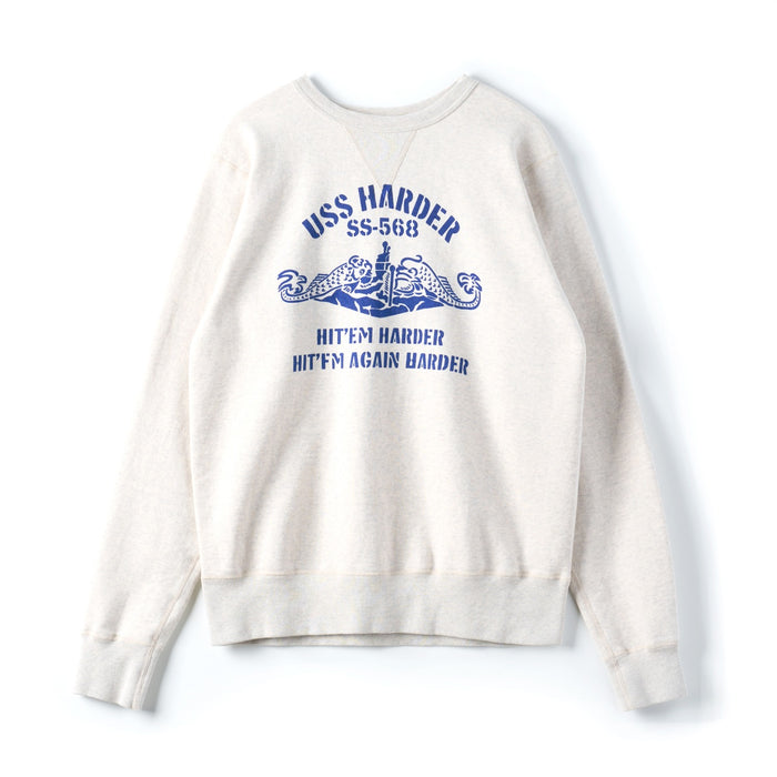 BR69500 SET-IN CREW NECK SWEAT SHIRT WITH FRONT V GUSSET "USS HARDER" - OATMEAL