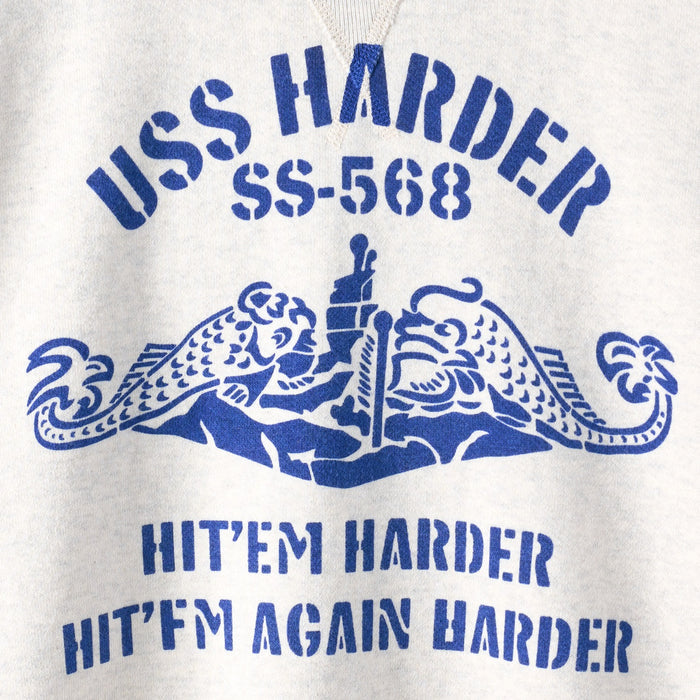 BR69500 SET-IN CREW NECK SWEAT SHIRT WITH FRONT V GUSSET "USS HARDER" - OATMEAL