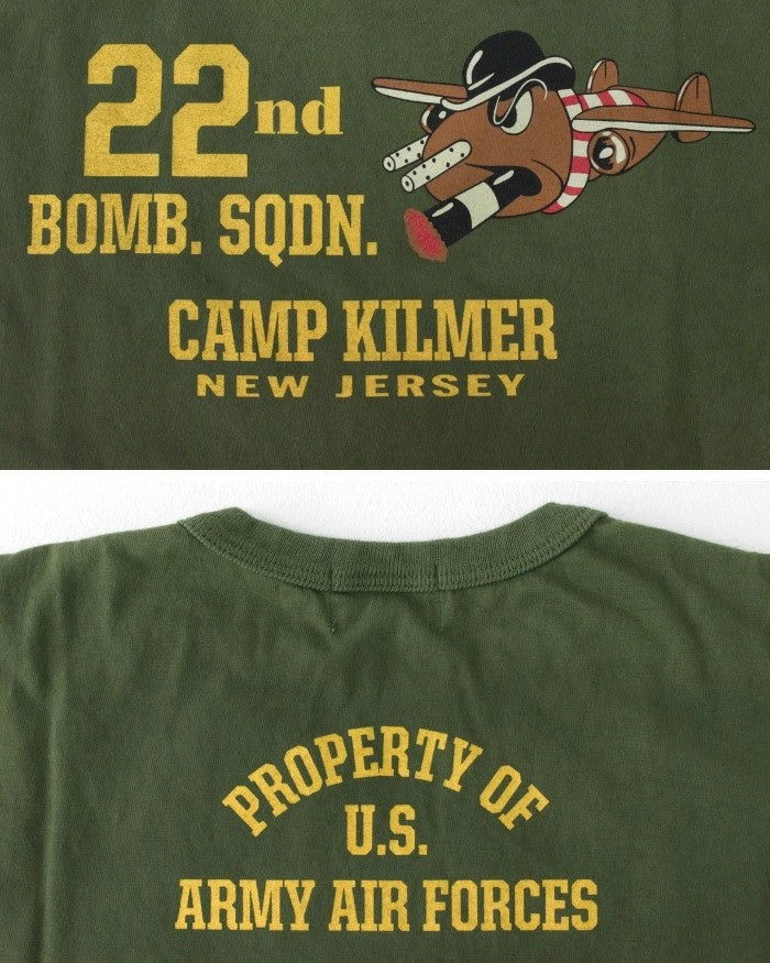 BR69509 L/S T-SHIRTS "22ND. BOMB.SQDN.CAMP KILMER" - OLIVE
