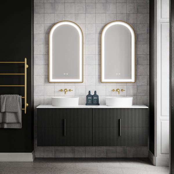 Burleigh Silver Matt Cushioned Edge Porcelain Tile 300x300mm with Ingrain Contoured Wall Hung Vanity  - The Blue Space