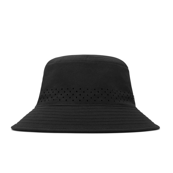 The front view of the melin Caddy Hydro  Bucket Hat in  Black