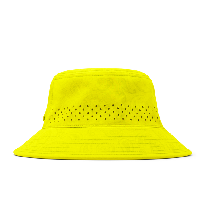 The front, angled view of the melin Bucket Hat Caddy Links Hydro  in  Neon Yellow