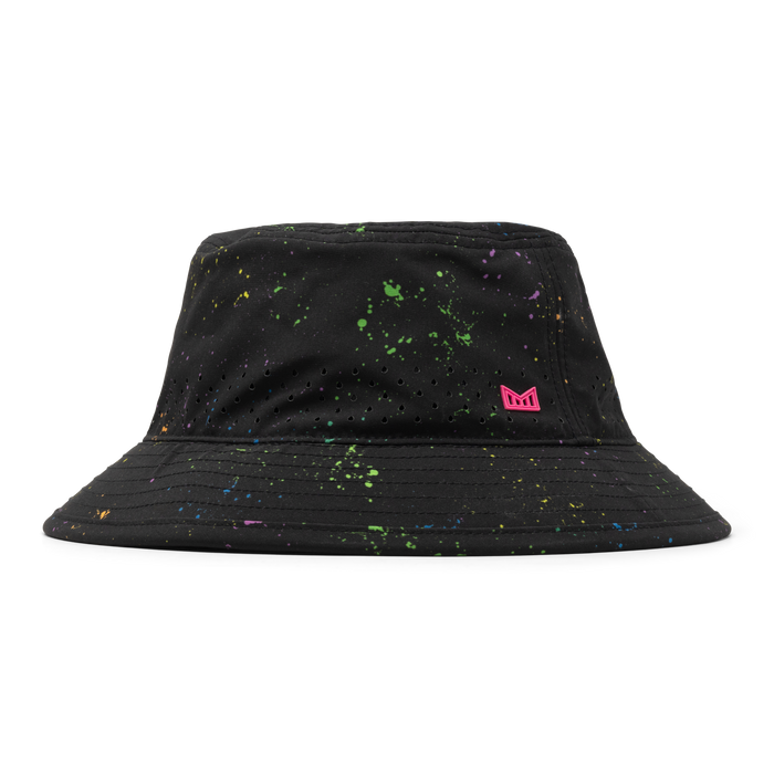 The front view of the melin Caddy Neon Hydro Bucket Hat in Black