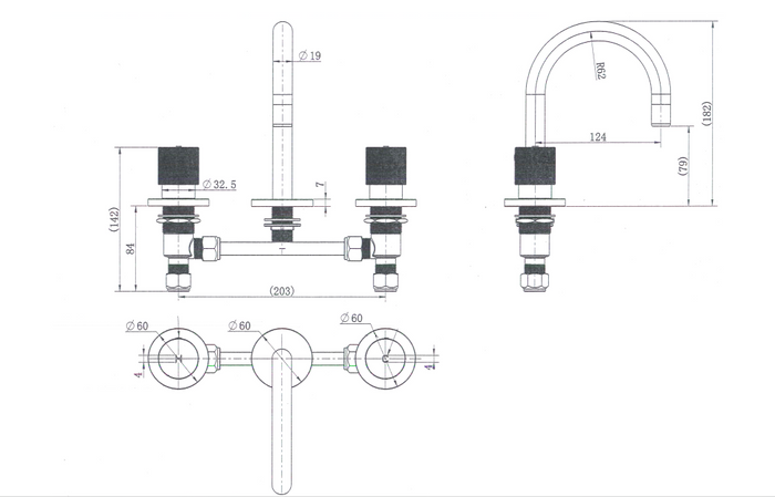 Technical Drawing: Modern National Cadence 1/4 Turn Basin Set Chrome