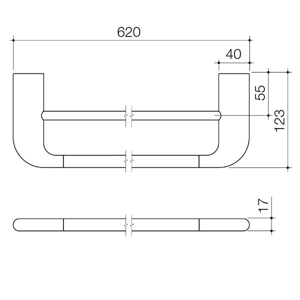 Technical Drawing Caroma Contura II 620mm Double Towel Rail - Brushed Nickel 849035BN | The Blue Space