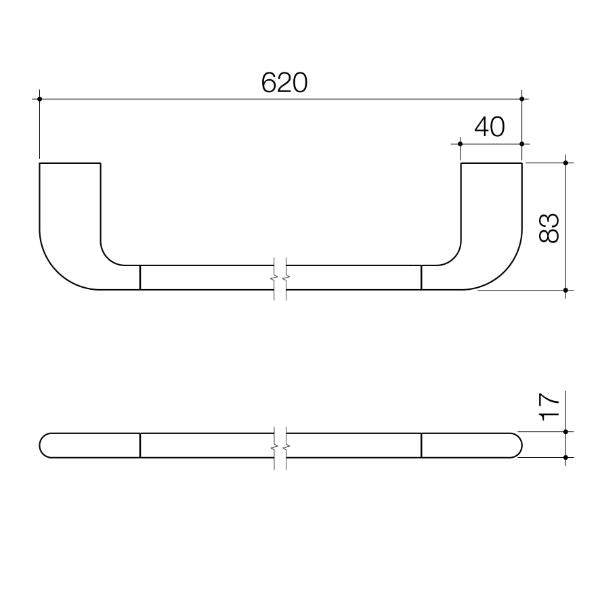 Technical Drawing Caroma Contura II 620mm Single Towel Rail - Brushed Brass 849033BB | The Blue Space