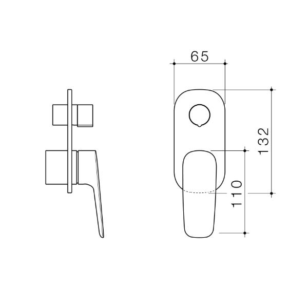 Technical Drawing Caroma Contura II Bath/Shower Mixer with Diverter - Trim Kit - Chrome 849058C