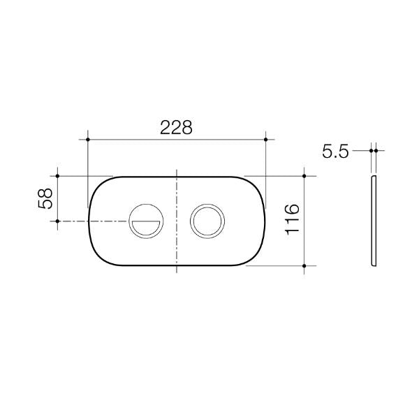 Technical Drawing Caroma Contura II Invisi Series II® Round DC Dual Flush Button Panel - Brushed Brass 848810BB | The Blue Space