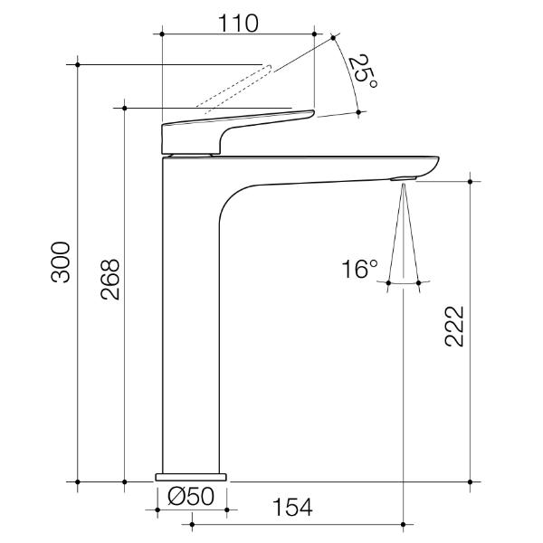 Technical Drawing Caroma Contura II Tower Basin Mixer - Chrome 849063C6AF