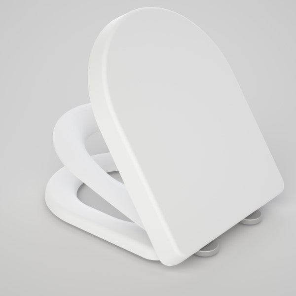 Caroma Family D Shape Toilet Seat with GermGard® in open lid back view - The Blue Space